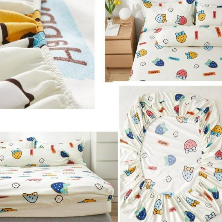 Snugglify - Colorful Ribbon Strawberries On Cream Fitted Bed Sheet