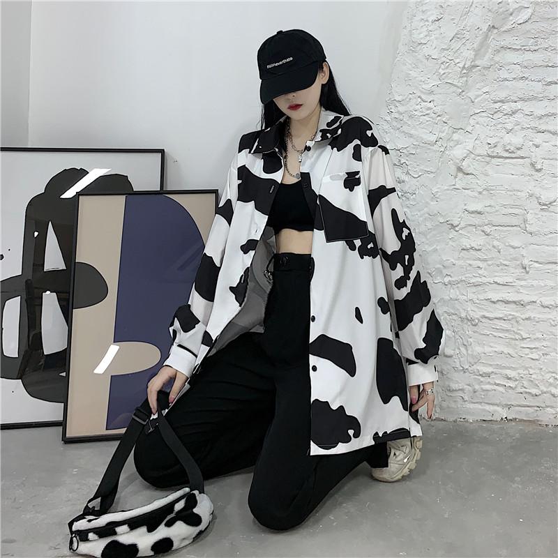 Snugglify - Cow Print Button Up Oversized Shirt