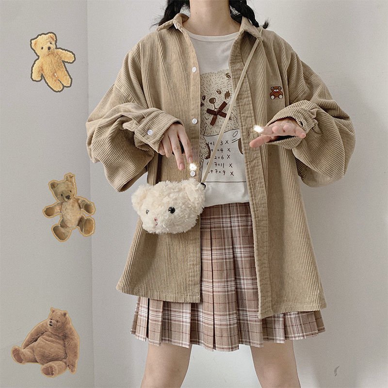 Snugglify - Cuddly Bear Oversized Long-Sleeved Ribbed Blouse