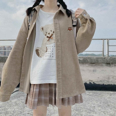 Snugglify - Cuddly Bear Oversized Long-Sleeved Ribbed Blouse