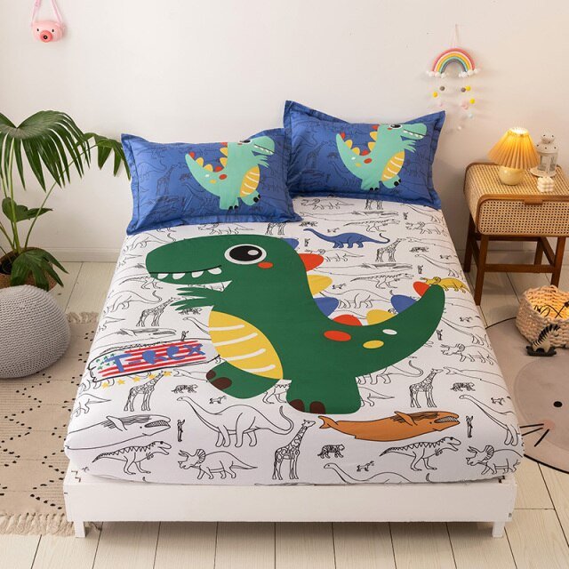 Snugglify - Cute Colorful Puppy Dino 100% Cotton Bed Sheet
