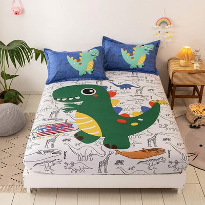 Snugglify - Cute Colorful Puppy Dino 100% Cotton Bed Sheet