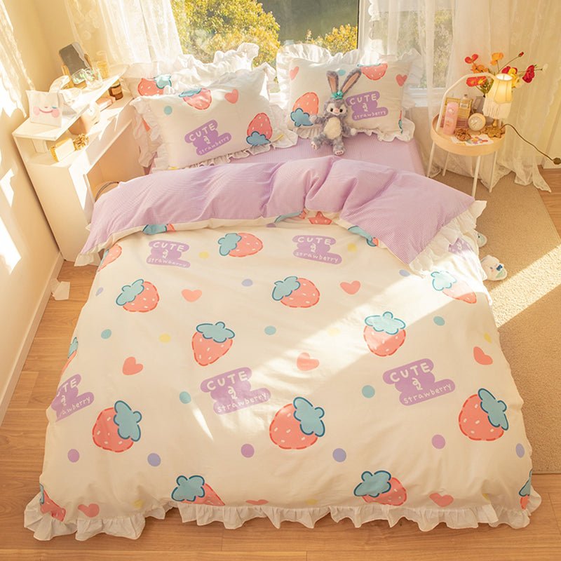 Snugglify - Kawaii Colourful Strawberries 100% Cotton Bedding Set