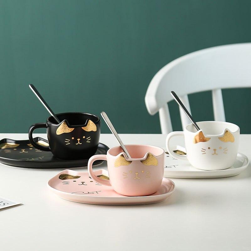 Snugglify - Kawaii Neko Ceramic Mug and Saucer Set