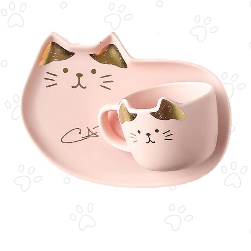 Snugglify - Kawaii Neko Ceramic Mug and Saucer Set